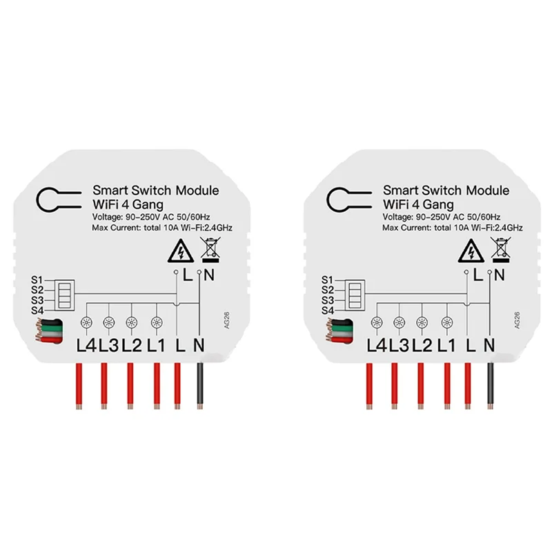 AS95-2X DIY Wifi Smart Light Switch 4 Gang 1/2 Way Module Smart Life/Tuya App Wireless Remote Control Work With Alexa Home