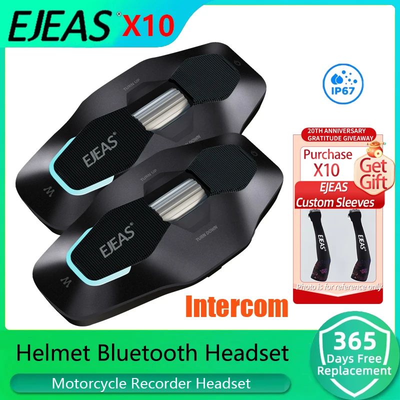 

EJEAS X10 Motorcycle Helmet Bluetooth Intercom Headset Talking Distance 1500M Mesh4.0+BT+5G Audio Multitasking Waterproof IP67