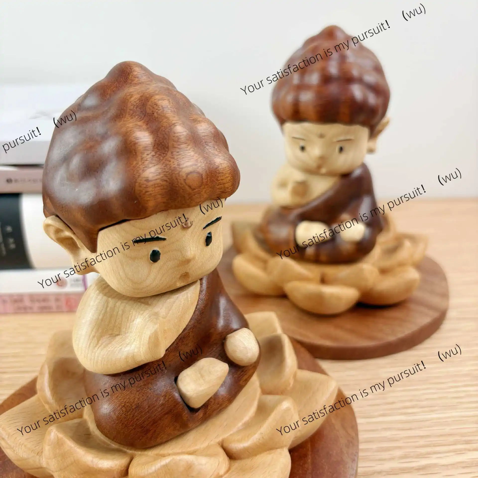 Q version meditation Buddha decompression cute ornaments original solid wooden desktop office car creative figure gifts