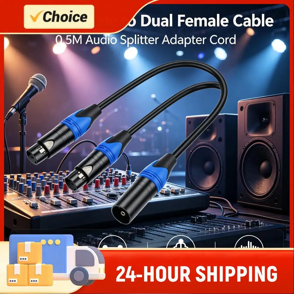 50cm Female To 2 Male XLR Y Cable Microphone Splitter Cord Audio Micphone Cable Adapter for Amplifier Microphone Mixer
