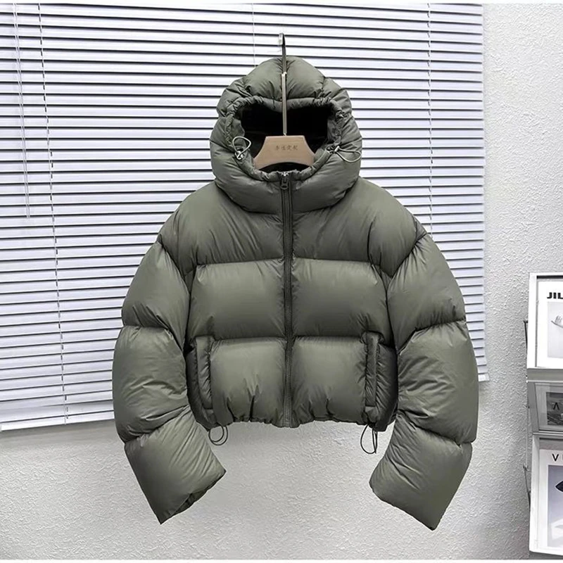 2024 Winter Lightweight White Duck Down Hooded Loose Puffer Jacket Warmer Oversize Jacket Cotton Long Sleeve Zipper Padded Coat