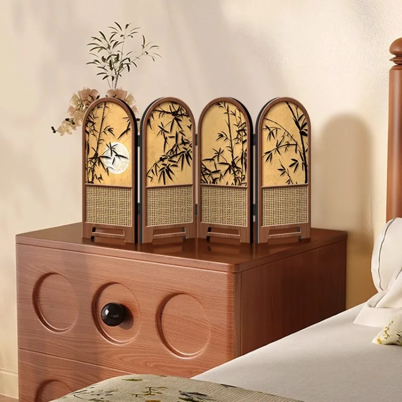 Screen Ornament Chinese Style Bamboo Desktop Decorative Painting Folding Screen Vintage Home Decor For TV Cabinet Living Room