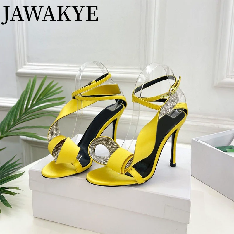 2023 Rotating ribbon Sandals for Women Bling Sexy Runway Ladies Pumps Party Female Shoes Satin Mules High heel Slippers Summer