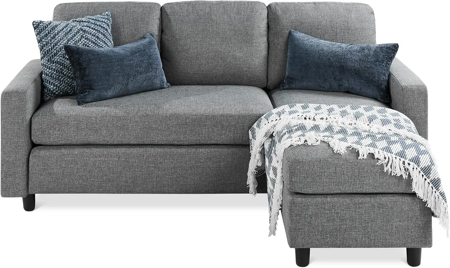 Sofá seccional tapizado para el hogar, apartamento, dormitorio, habitación de bonificación, espacios compactos con chaise lounge, 3 asientos, diseño en forma de L, invertido
