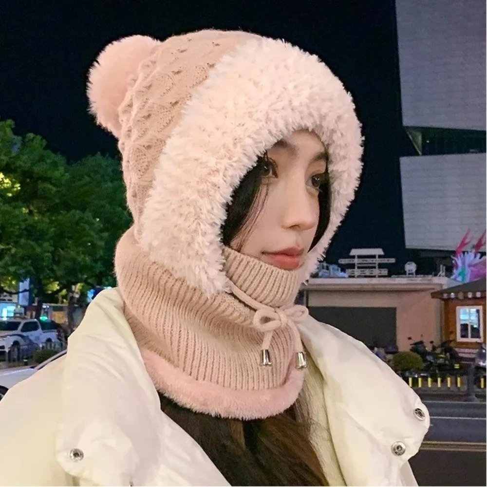أزياء قطعة واحدة الشتاء محبوك قبعة سميكة الدفء يندبروف قبعة الصوف اصطف سدادات حماية الأذن قبعة النساء #3