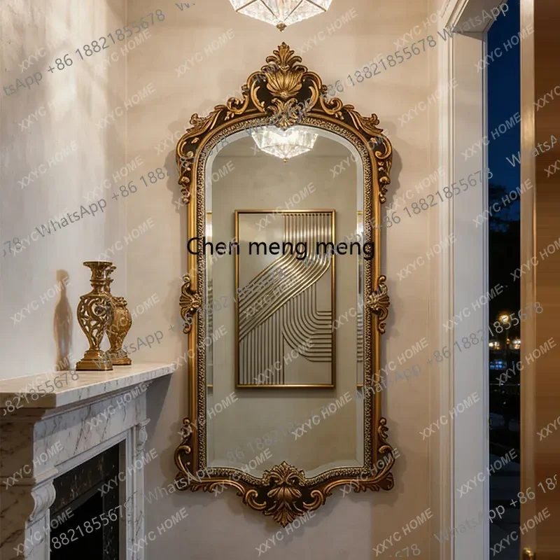 High-end dressing mirror vintage wall mounted entrance light luxury fireplace decorative mirror bathroom