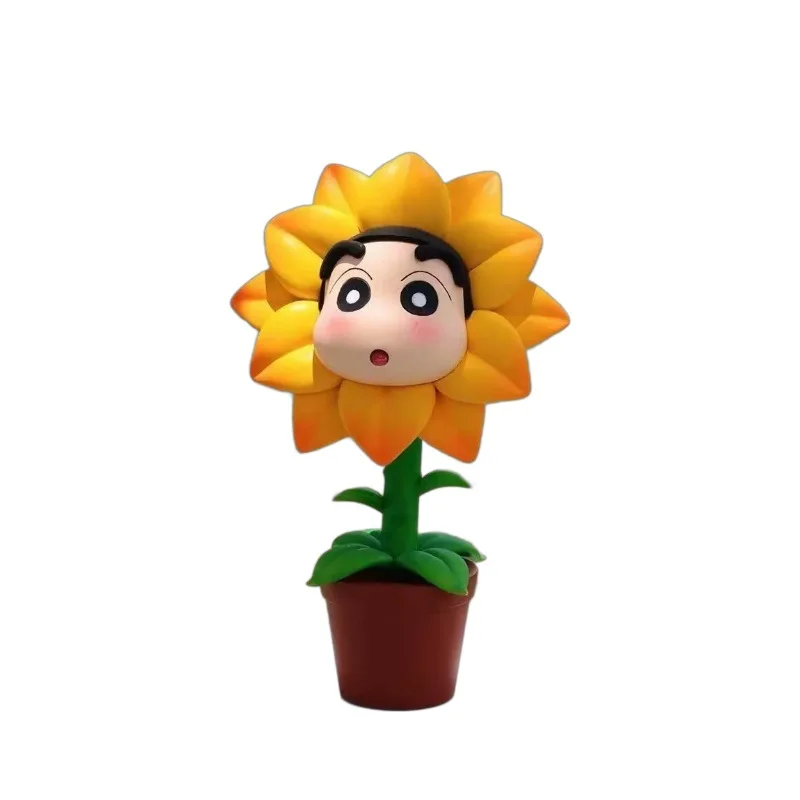 Crayon Shin-Chan Haruhibu tienda de flores girasol pequeña nueva estatua Gk animación decoración de mano figura de Anime periferia regalo