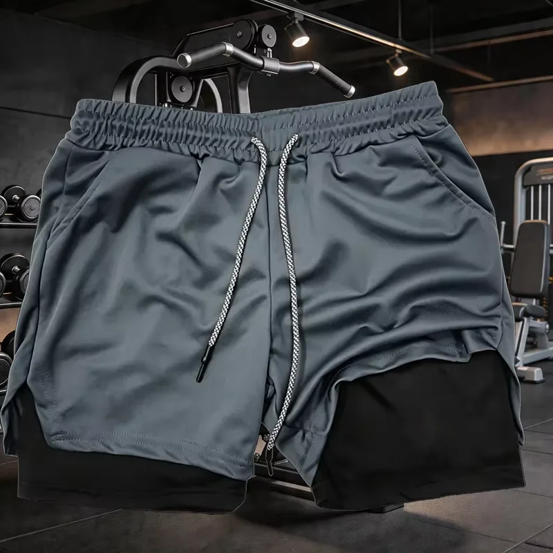 Men Sport Shorts Summer Sportswear 2 In 1 Short Pant Double-deck Training Workout Clothing Male Tight Gym Fitness Running Shorts