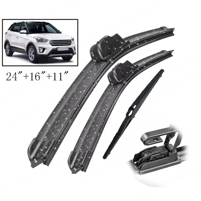 

Wiper Front & Rear Wiper Blades Set Kit For Hyundai Creta IX25 MK1 2014 - 2019 Windshield Windscreen Window 24"+16"+11"