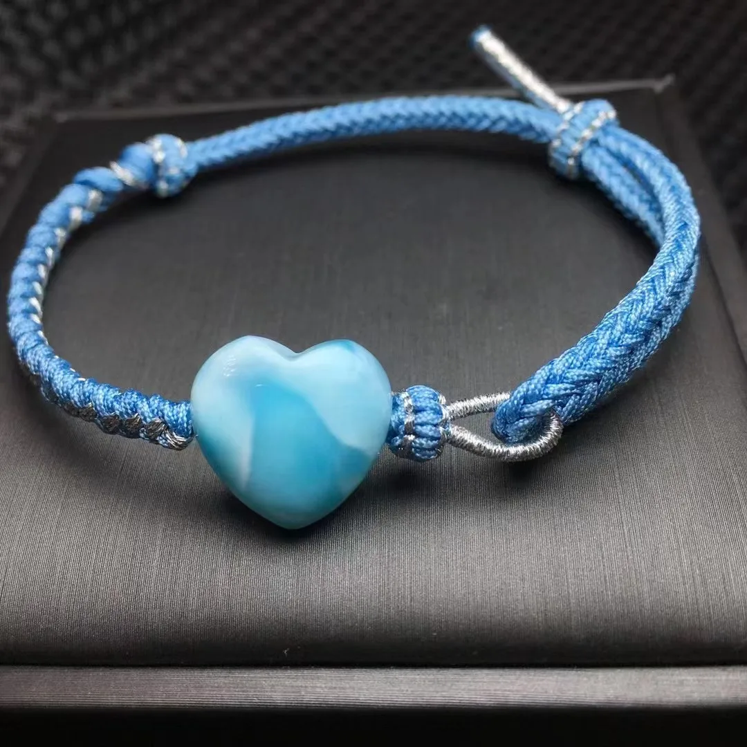 Unit One Bracelet With Popular Sale Natural Larimar Crystal Healing Heart Weaving Bracelet For Gift