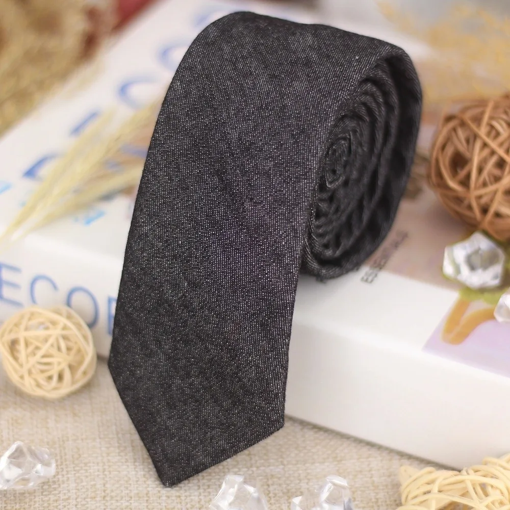 

Classic Solid Color Jean Fabric Tie Narrow Adjustable Denim Men Necktie Blue Hand Tied Retro Cravat Boys