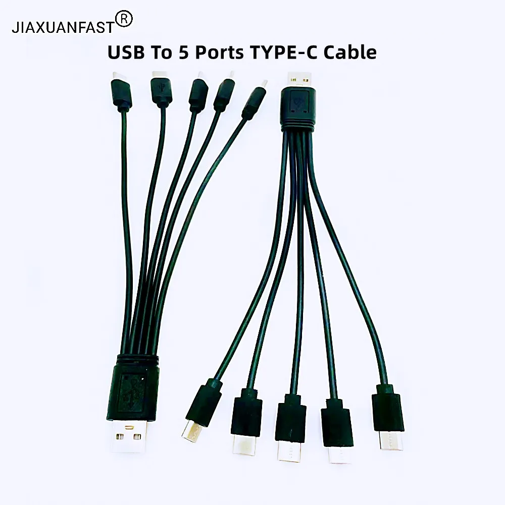 2PCS USB2.0 Type-A To 5 Ports Type-C Male Port Charging Cable
