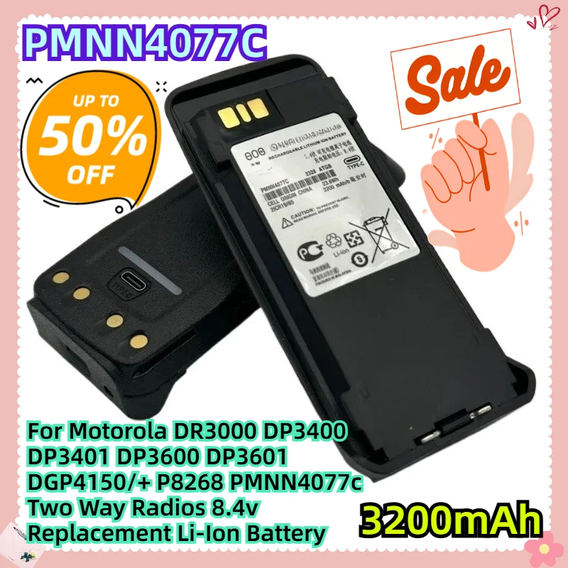 For Motorola DR3000 DP3400 DP3401 DP3600 DP3601 DGP4150/+ P8268 PMNN4077c Two Way Radios 8.4v 3200mAh Replacement Li-Ion Battery