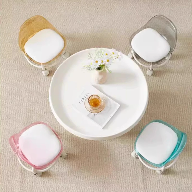 Small Low Stool with Wheel Toddler Stool Household Lazy Roller Skating Small Chair Acrylic Material Furniture Minimalist Modern view 4