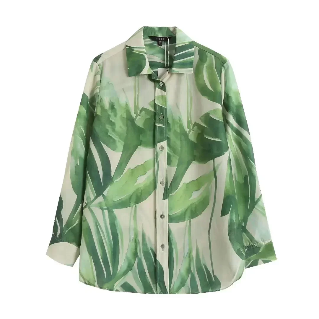 

Women's 2023 Fashion Casual Joker Loose Print Pattern Split Long Blouses Retro Long Sleeve Button Blouses Chic Tops.