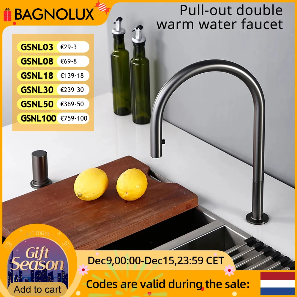 Pull Down Kitchen Sink Faucet Brushed Gunmetal Black Single Handle Double Hole Hot And Cold Sprayer Brass Countertop Mounted