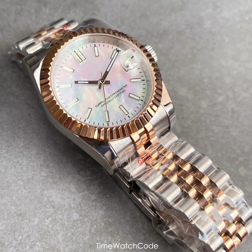 New Tandorio Rose Gold Mother of Pearl Automatic Watch for Men NH35A Movement MOP Dial Two tone Lady Watches Sapphire 36mm 39mm