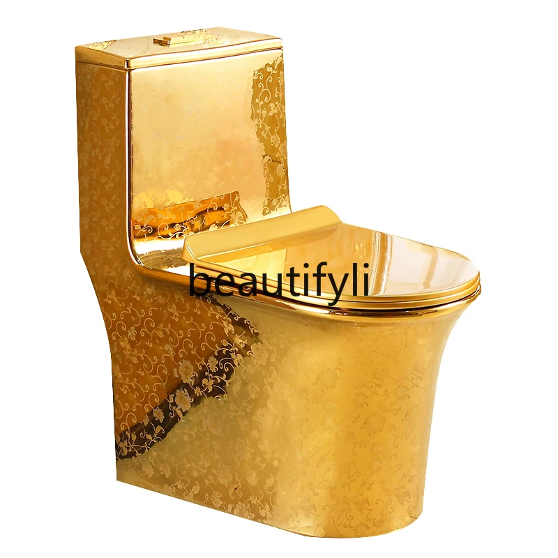 Household gold relief toilet siphon water-saving European toilet ceramic retro