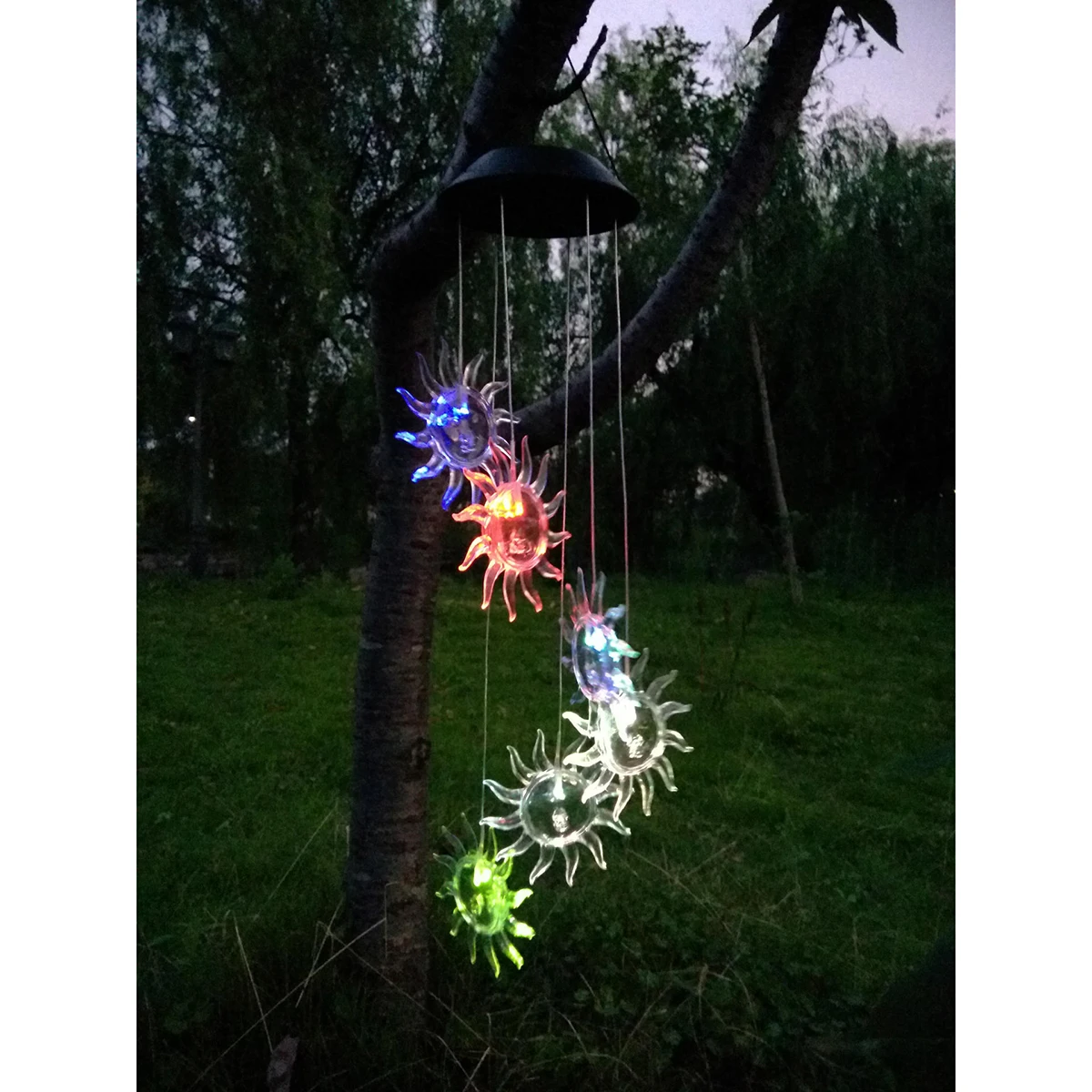 

Wind Chimes Sunflower Light Spinner Windmill Solar Hanging Lights LED Lamp Mobile