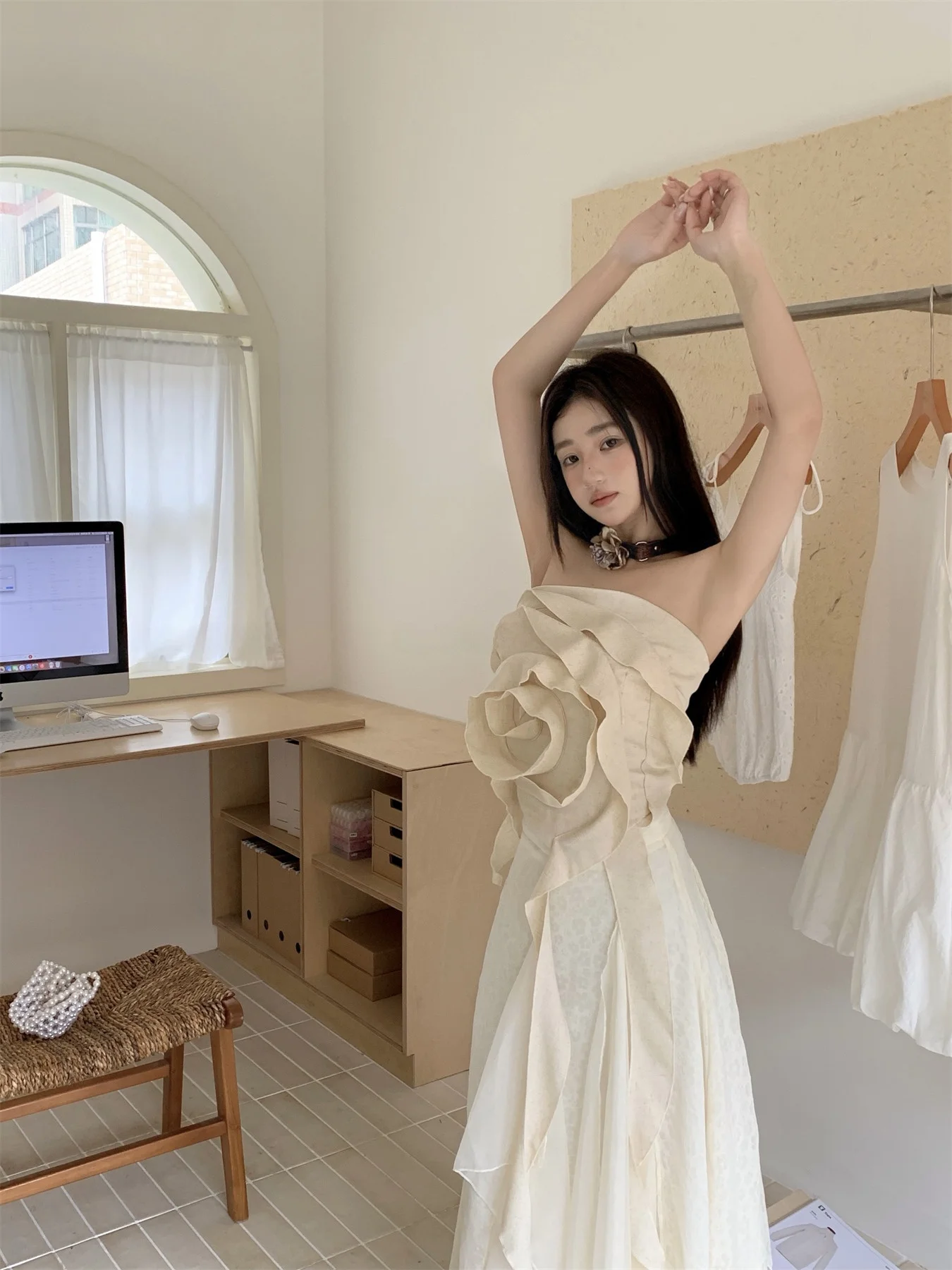 

Membali Princ Длинная юбка на бретельках Свет на день рождения Dr Комплект из двух предметов Нерегулярный подол Ele Faionable Женский ансамбль