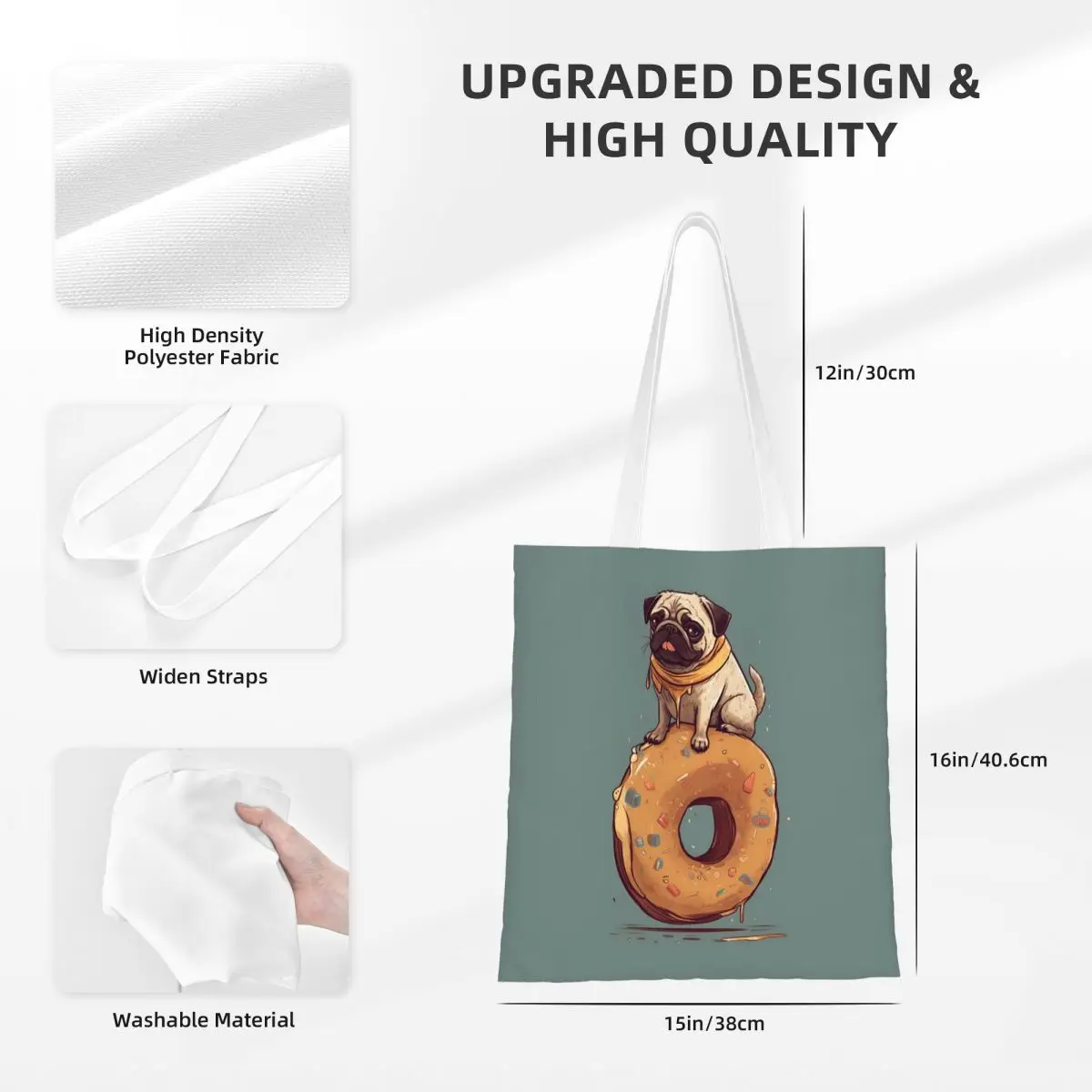Pug Dog Animal Shopping Bags Reusable Canvas The Tote Bag Girls Shoulder Tote Travel Handbag