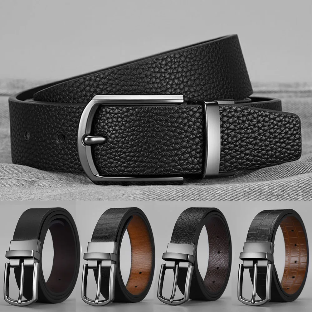 

Men's PU Leather Belt Rotating Pin Buckle Belt Double-sided Used Belt Jeans Cowskin Casual Belts Business Cowboy Waistband Male