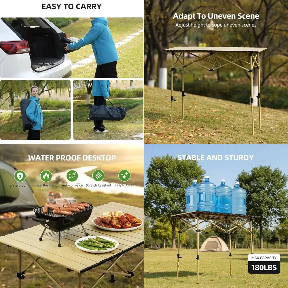 

Portable Roll-Up Camping Table with Adjustable Height and Carry Bag for Outdoor Adventures and Home Use
