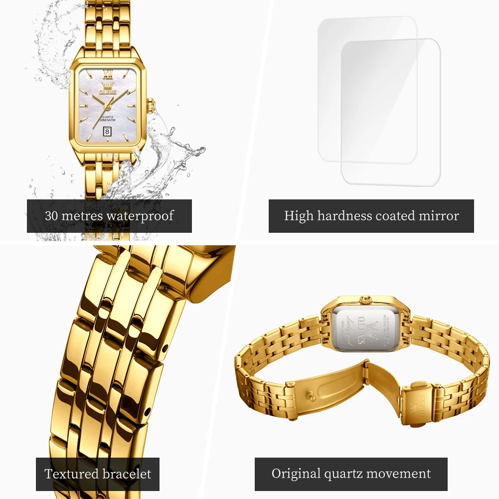 OLEVS 5616 Women\'s Watch Luxury Brand Gold Stainless Steel Waterproof Automatic Date Women\'s Watch Elegant Bracelet Set Gift