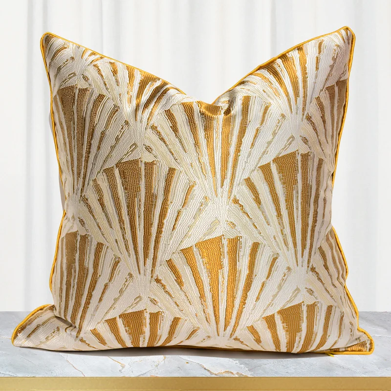 

Luxury Gold Orange Geometric Jacquard Cushion Cover High Precision Woven Pillow Case for Home Decor Modern Throw Pillow Cover