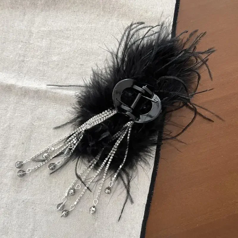 دبوس شعر أنيق على شكل ريشة للأميرة للنساء، غطاء رأس بمخلب شعر، شرابات طويلة، مشبك إكسسوارات شعر نسائية