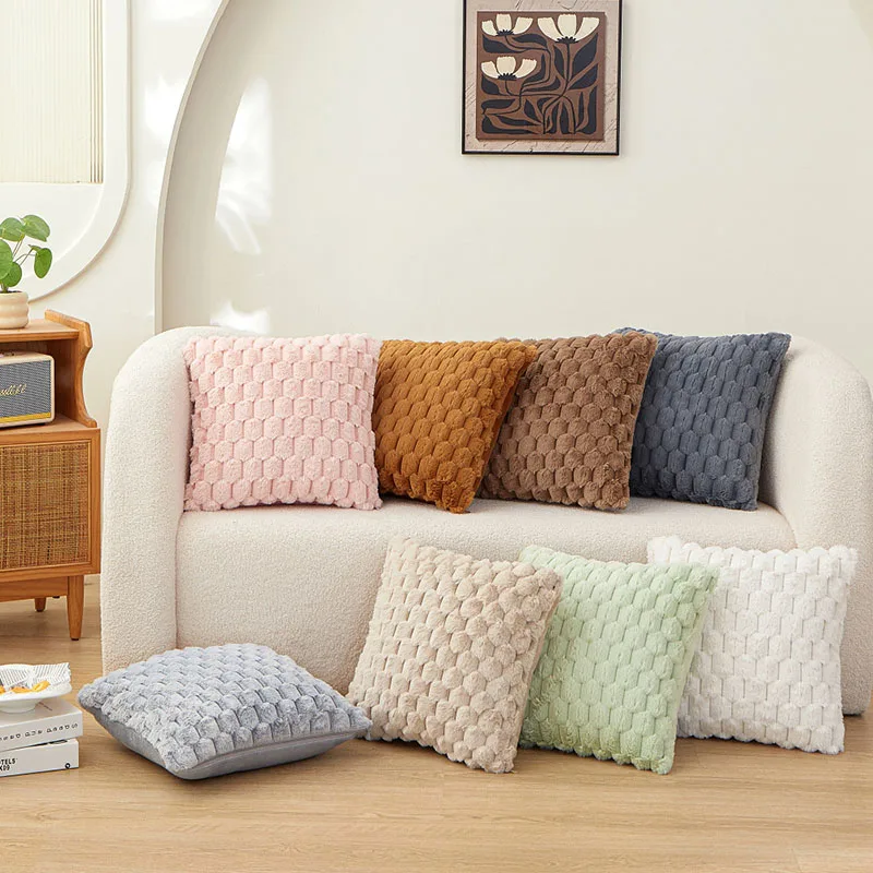 Nordic Style Solid Color Plush Pillow Bedroom Office Sofa Throw Pillow for Sleeping Soft Detachable Backrest Cushion with Zipper