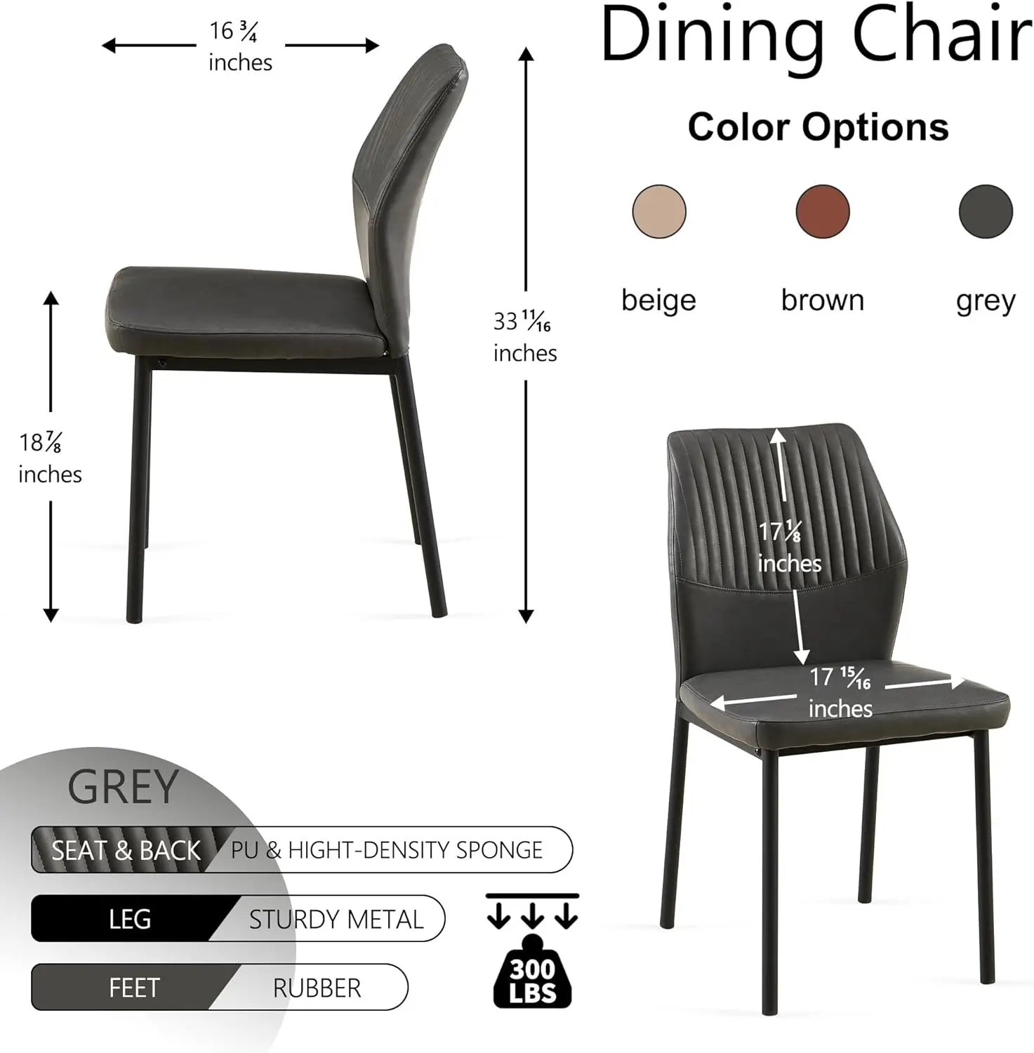 Dining Chairs Set Of 4, Modern Mid- Kitchen Chairs Upholstered Leather Pu Grey Living Room Chairs Comfortable, Metal Legs