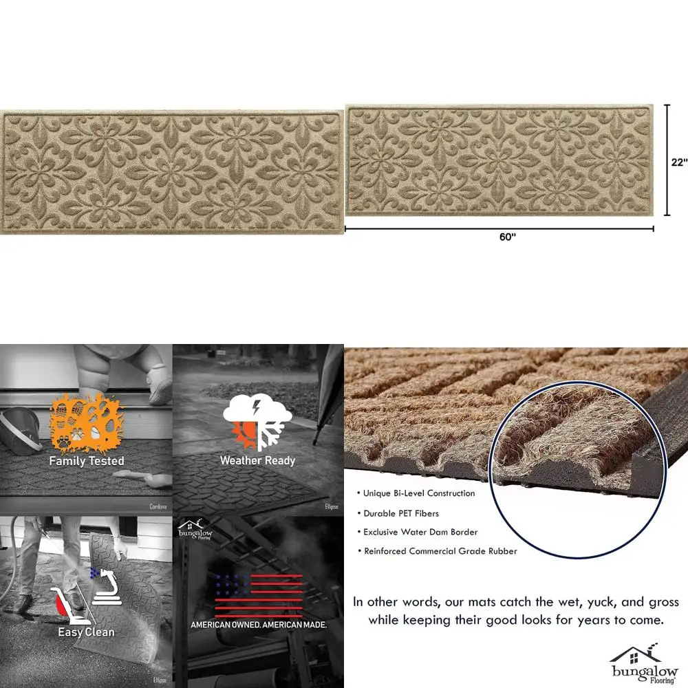 

Durable Decorative Runner Mat, 2' x 5', Skid Resistant, Indoor/Outdoor, Made in USA, Water Absorbing Door Mat