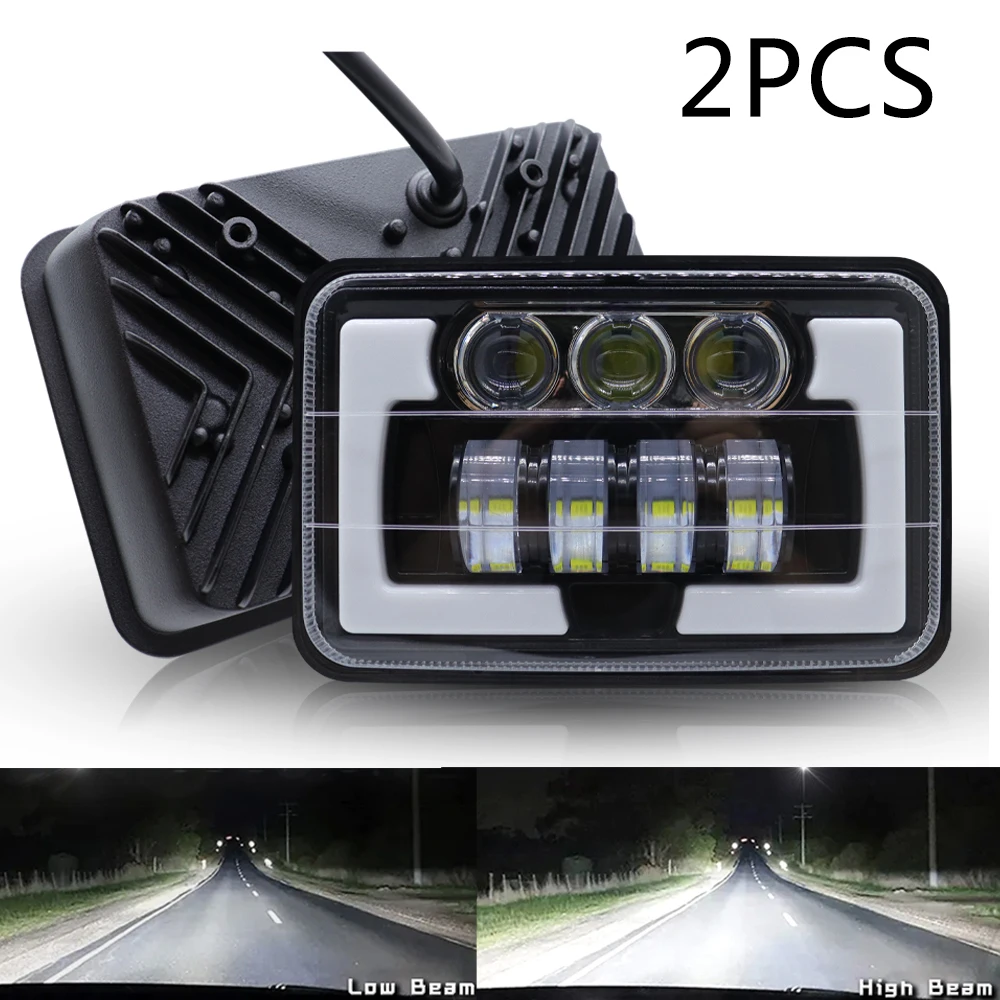 

4x6inch Wrangler headlights DRL Turn Light Truck Harley motorcycle front headlight 7 LED angel eye high and low beam car light