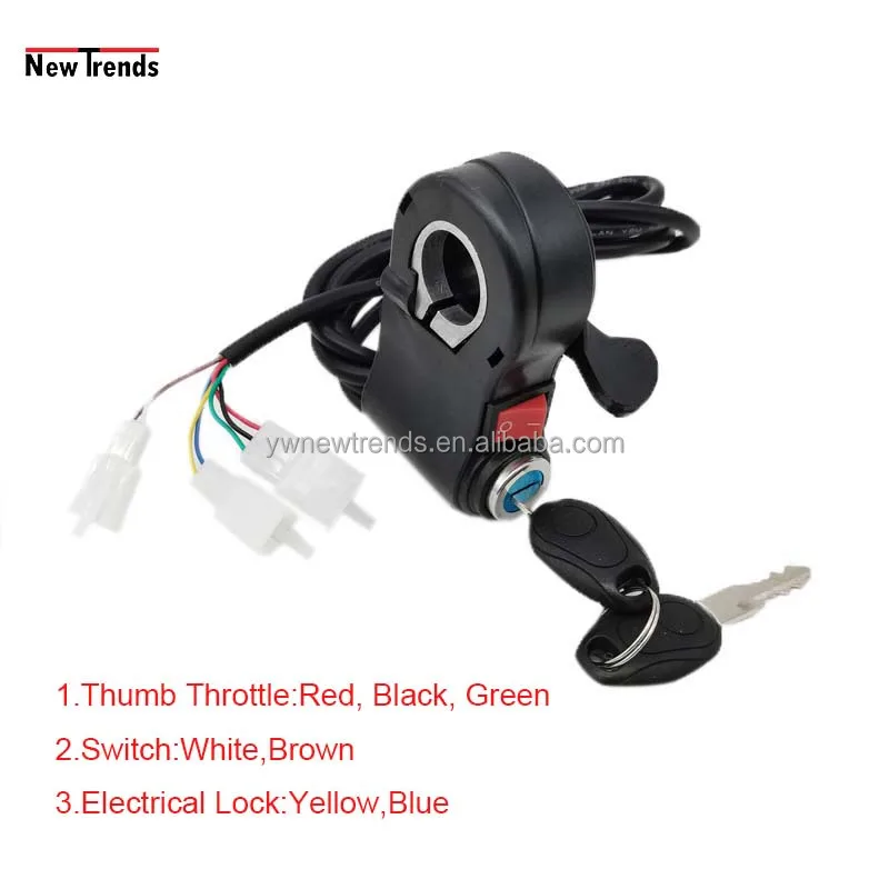 Electric Vehicle Ebike General Thumb Throttle/ Power Key/Switch Three In One 22mm Throttle With 2M Wire