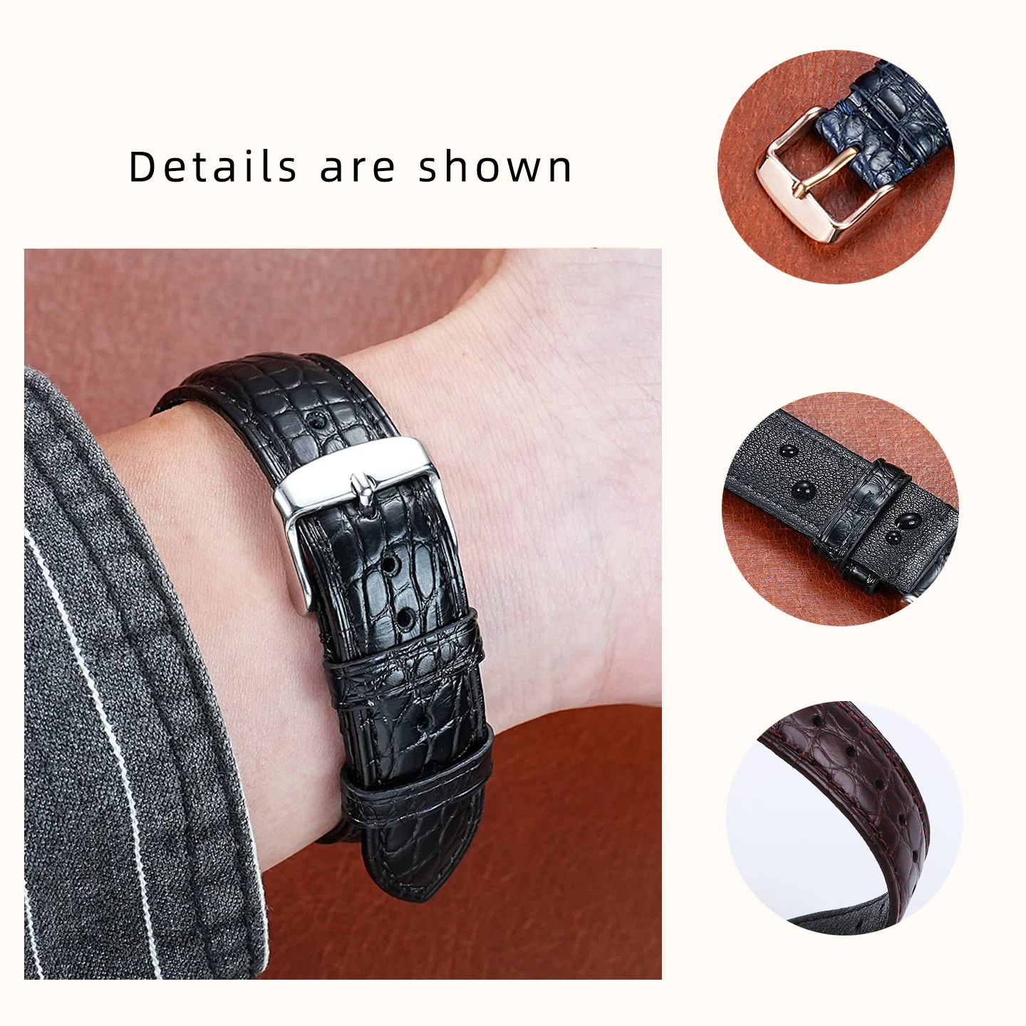 جلد التمساح قوس الفم حزام ساعة اليد لأوميغا رولكس أسود أخضر المياه شبح دايتونا قوس سلس جلد التمساح جلد ناعم وا