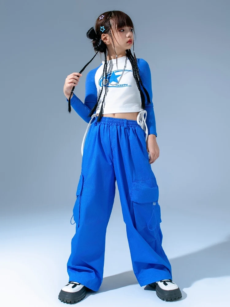 Pantalon court bleu Y-Cargo pour enfants, Streetwear pour filles, Costumes de performance de danse jazz, Vêtements Hip Hop, DQS15, Vêtements pour enfants, Nouveau, 2024