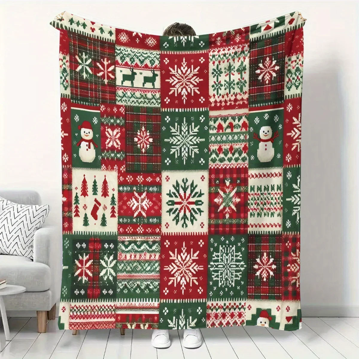 Vintage Christmas Plaid Cozy Throw Blanket, Rustic Holiday Pattern Couch Bed Warm Wrap for Nap, All Season Decor Gift