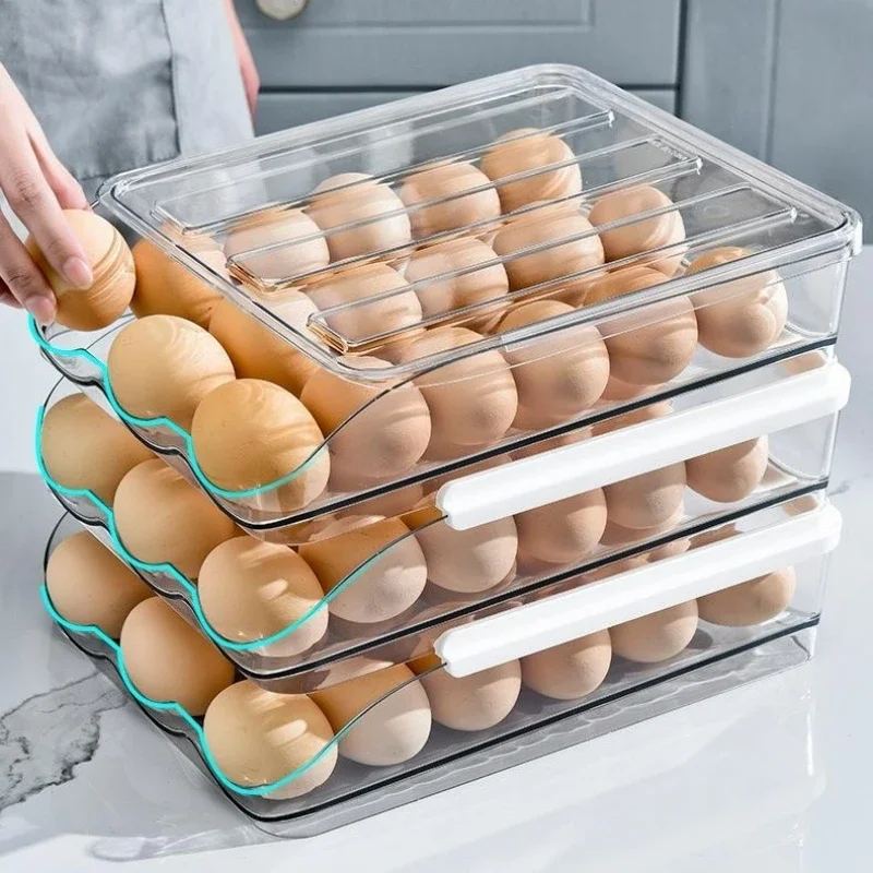 Refrigerator Egg Storage Box Automatic Scrolling Egg Holder Household Large Capacity Kitchen Dedicated Roll Off Egg Storage Rack