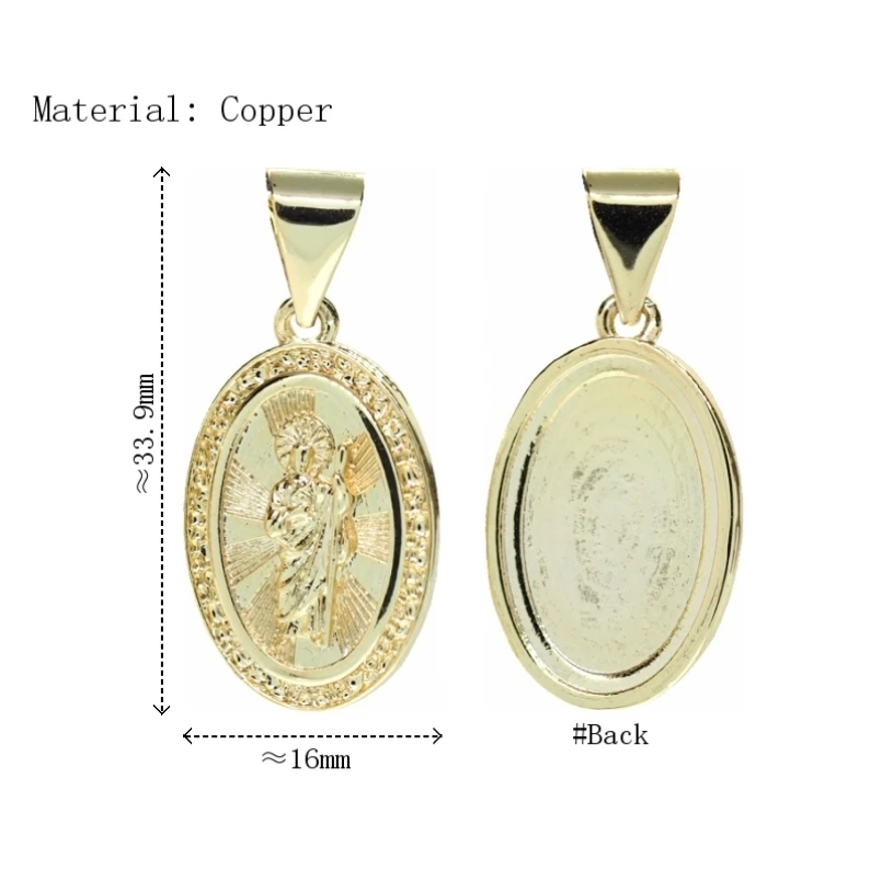 

2Pcs Cubic Zirconia Invisible Setting Pendant St Jude Oval Gold Color Copper Approx 16x33.9mm Jewelry Special Gift For Women