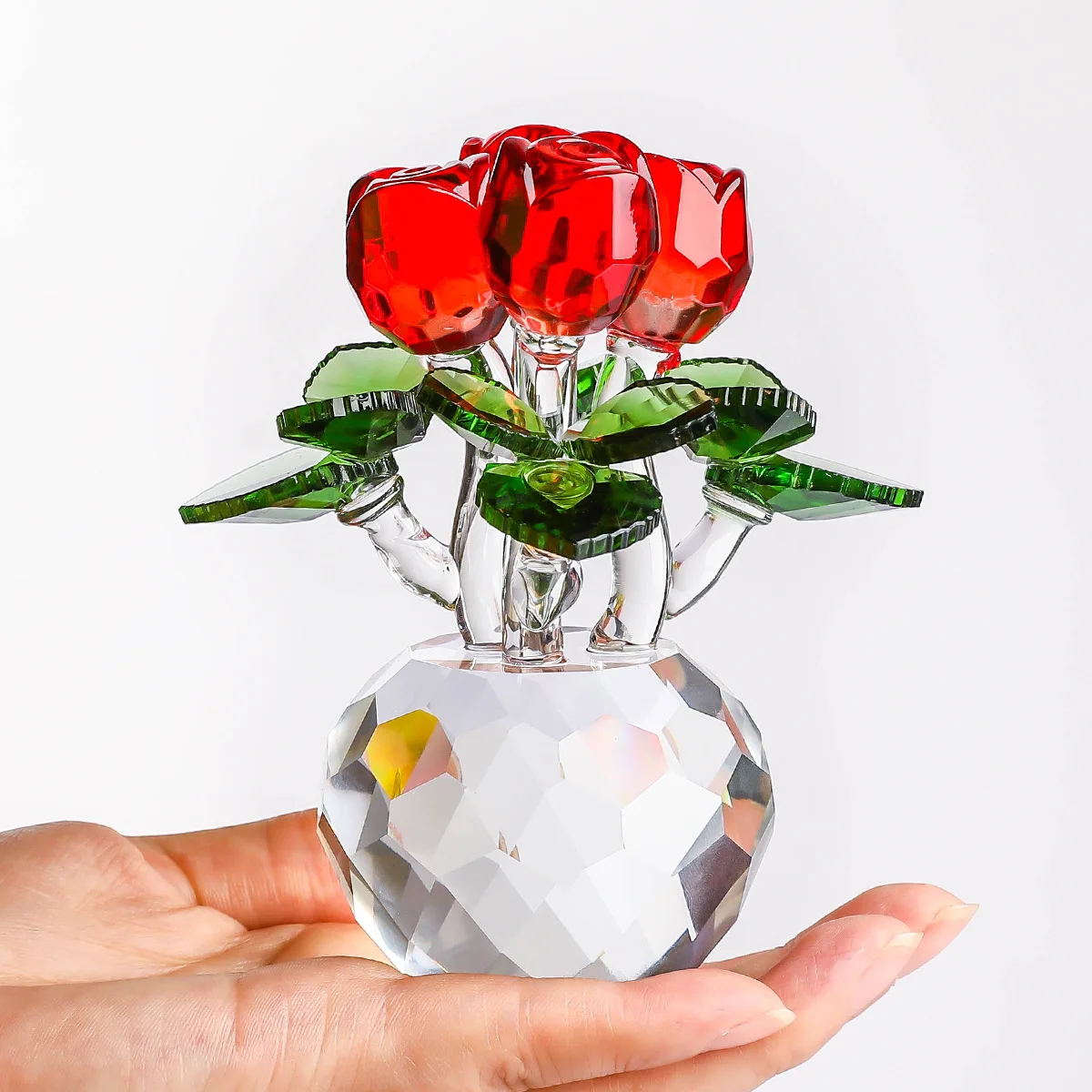 

Crystal Red Rose Flower Figurines Sculpture Glass Eternal Rose Flower Living Room Wine Cabinet Home Decoration Girl Gifts