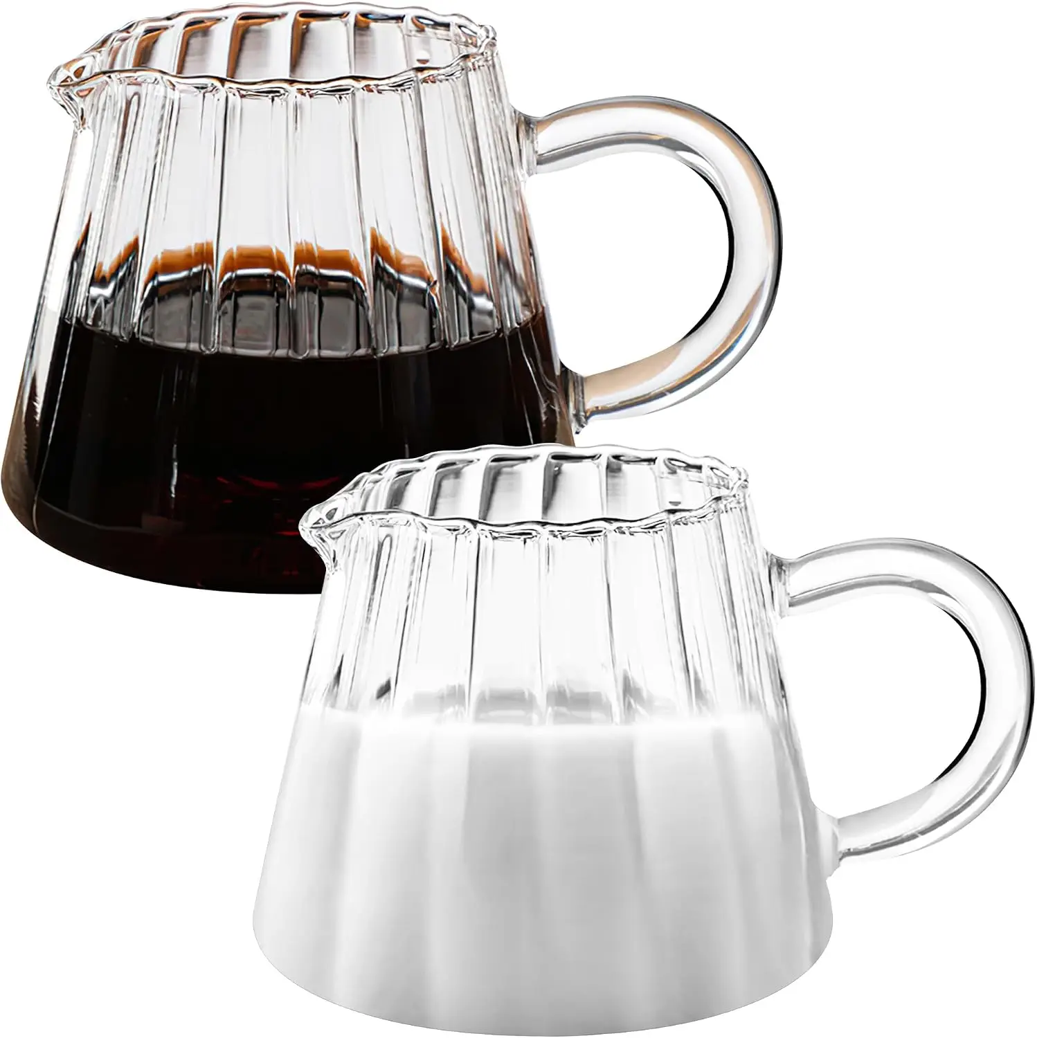 2-Piece Wave Glass Creamer Pitcher Set, 6 oz for Coffee, Milk, Tea, Latte Art, Kitchen
