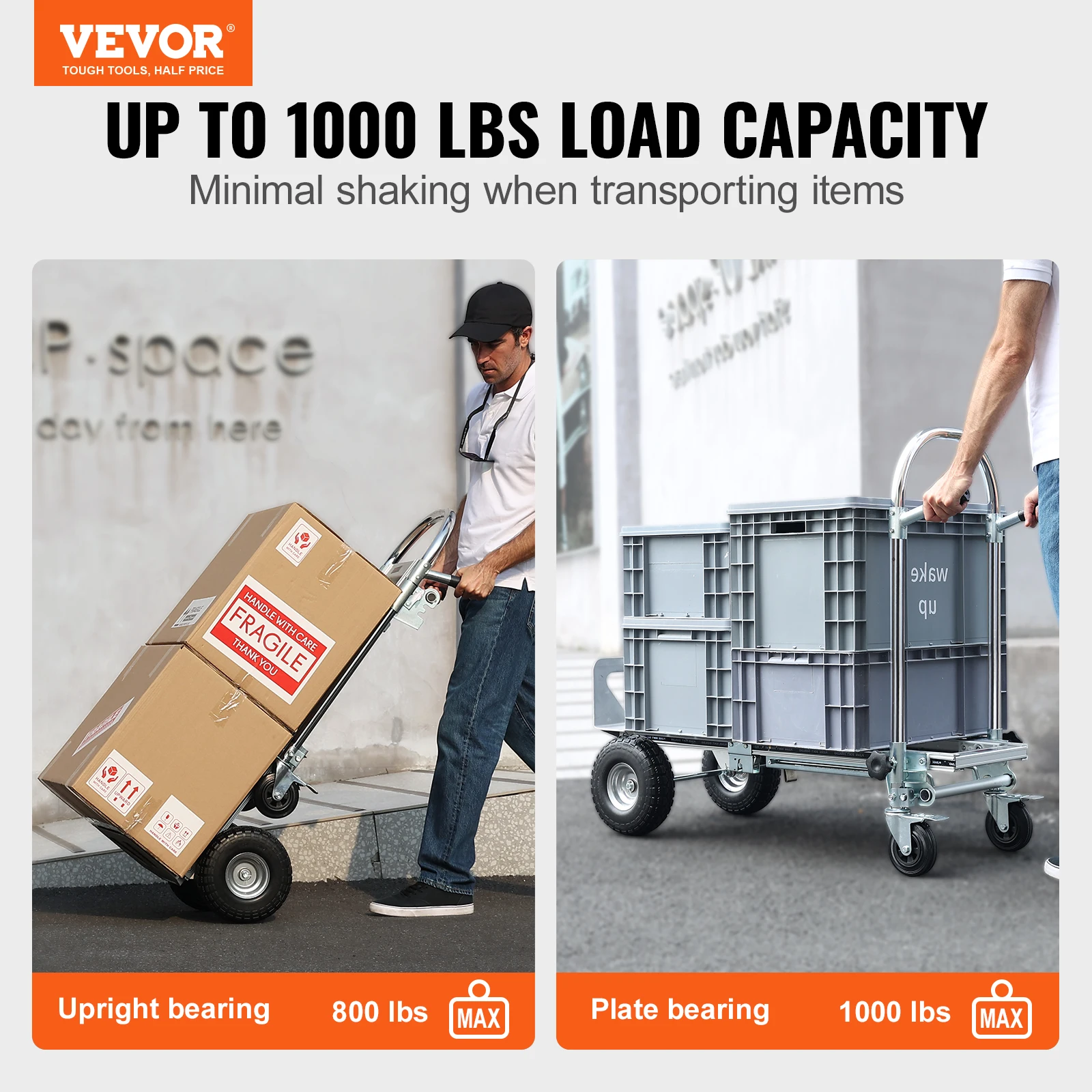 VEVOR Aluminum Folding Hand Truck 300/400/800/1000 lbs Heavy Duty Collapsible cart for Transport Warehouse Supermarket Garden