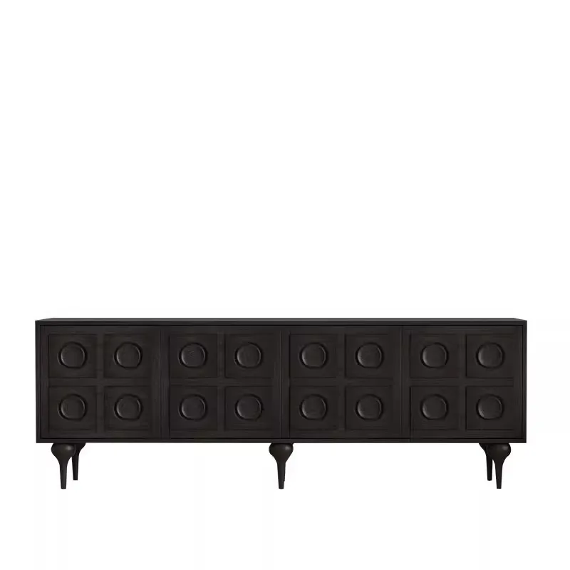 

American solid wood TV cabinet household living room small apartment French retro new heightened black TV cabinet