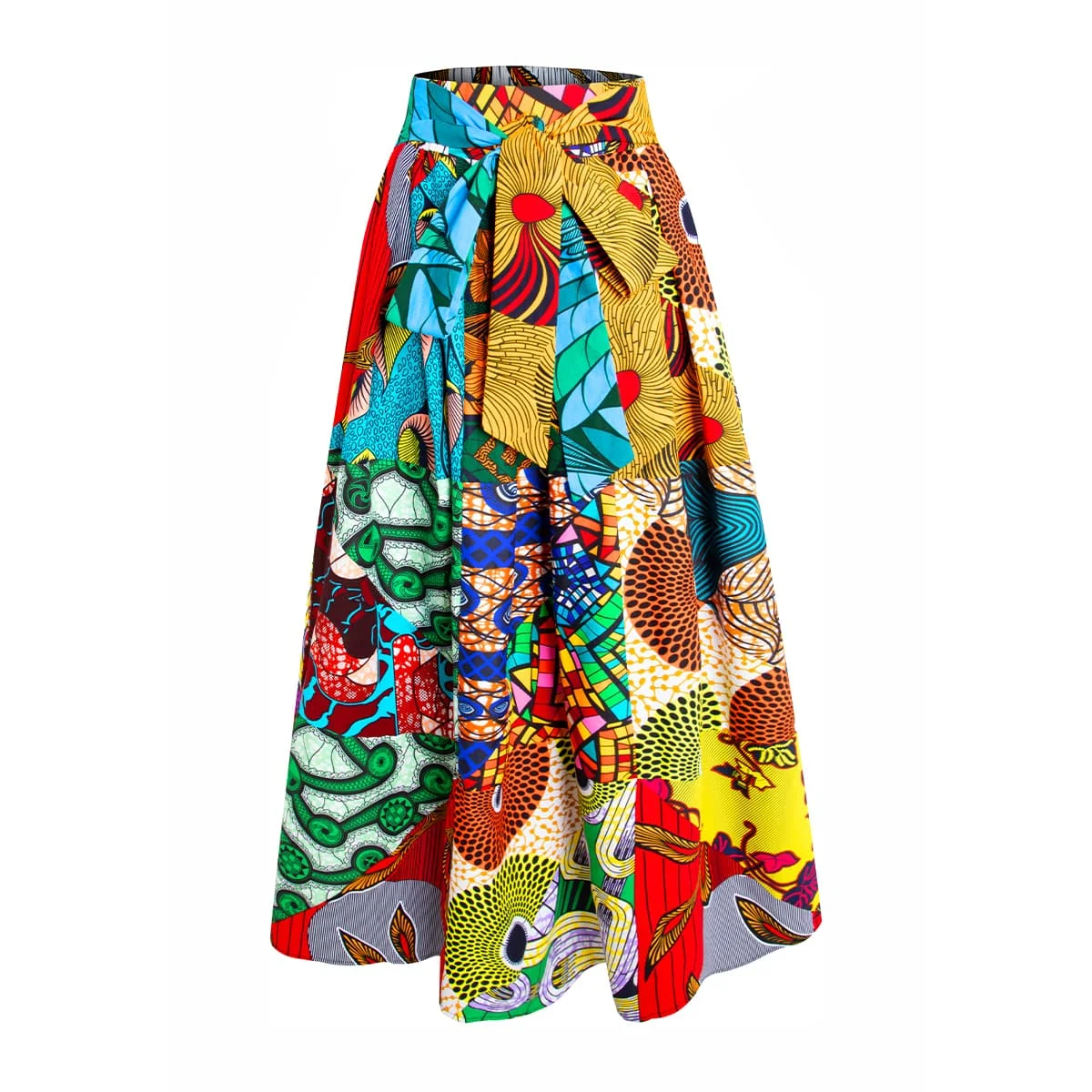 

African Ankara Print Women's Maxi Skirt with Multi-Color Patchwork Print Fabric