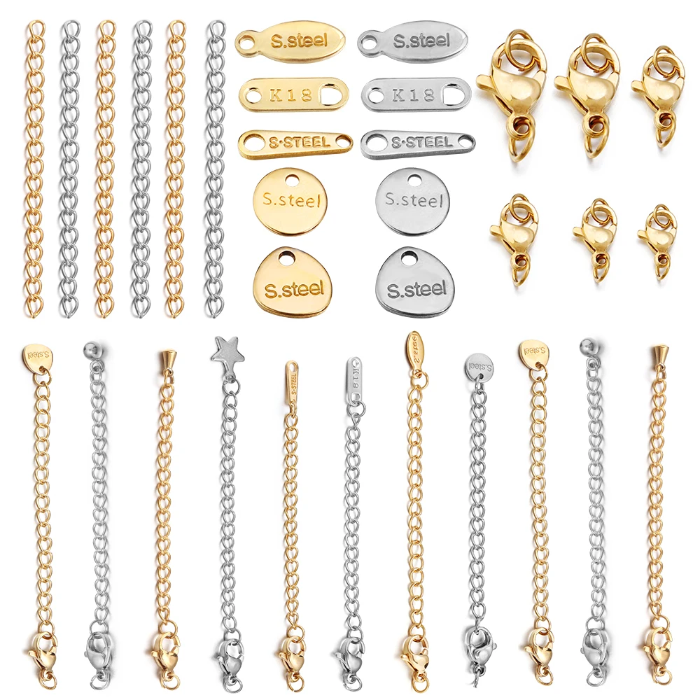 10 Stück Edelstahl-Verlängerungsketten mit Karabinerverschlüssen, Verbindungsketten für die Schmuckherstellung, DIY-Armbänder, Halsketten