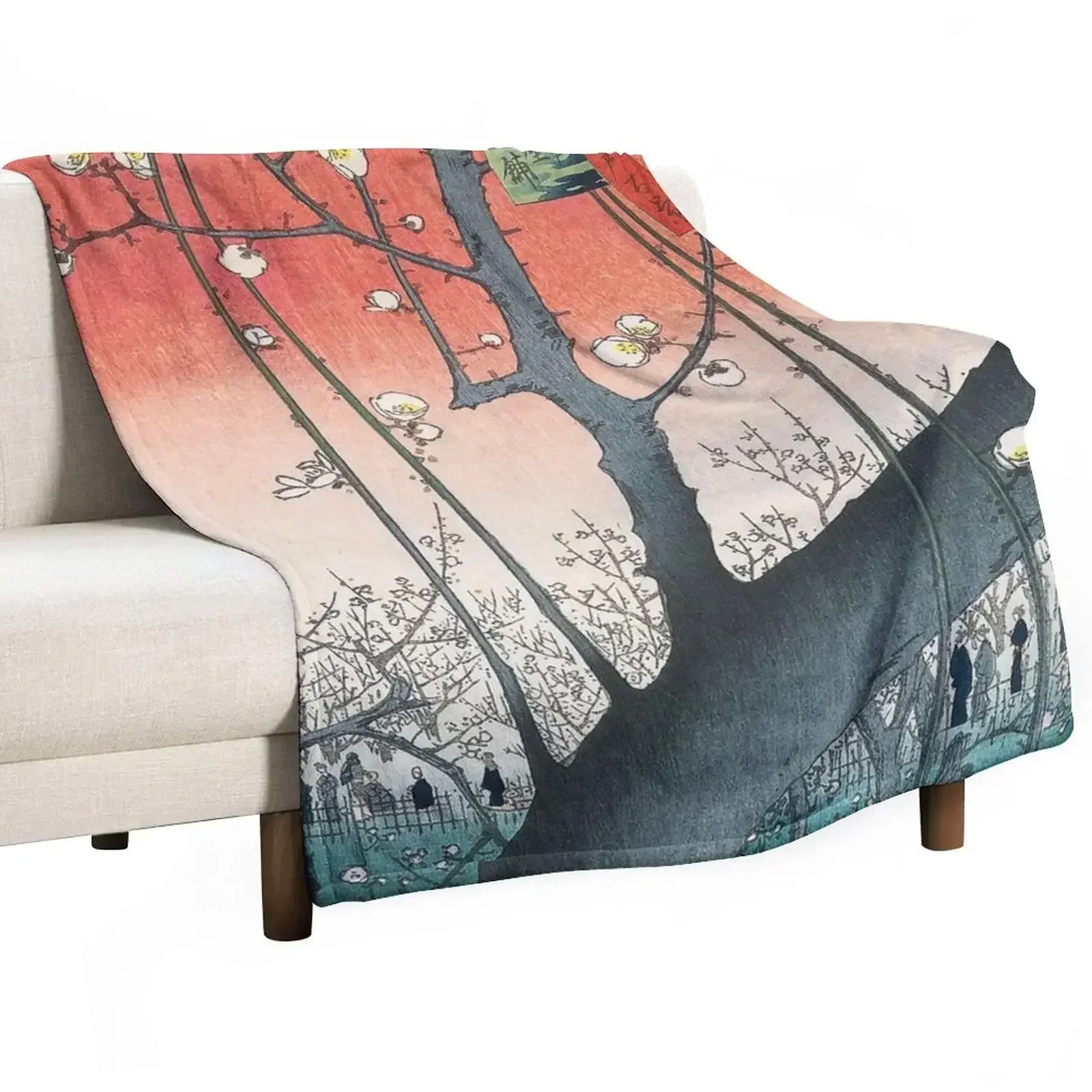 The Plum Garden in Kameido - Utagawa Hiroshige Throw Blanket Bed covers Decoratives Thins Soft Plaid Soft Big Blankets