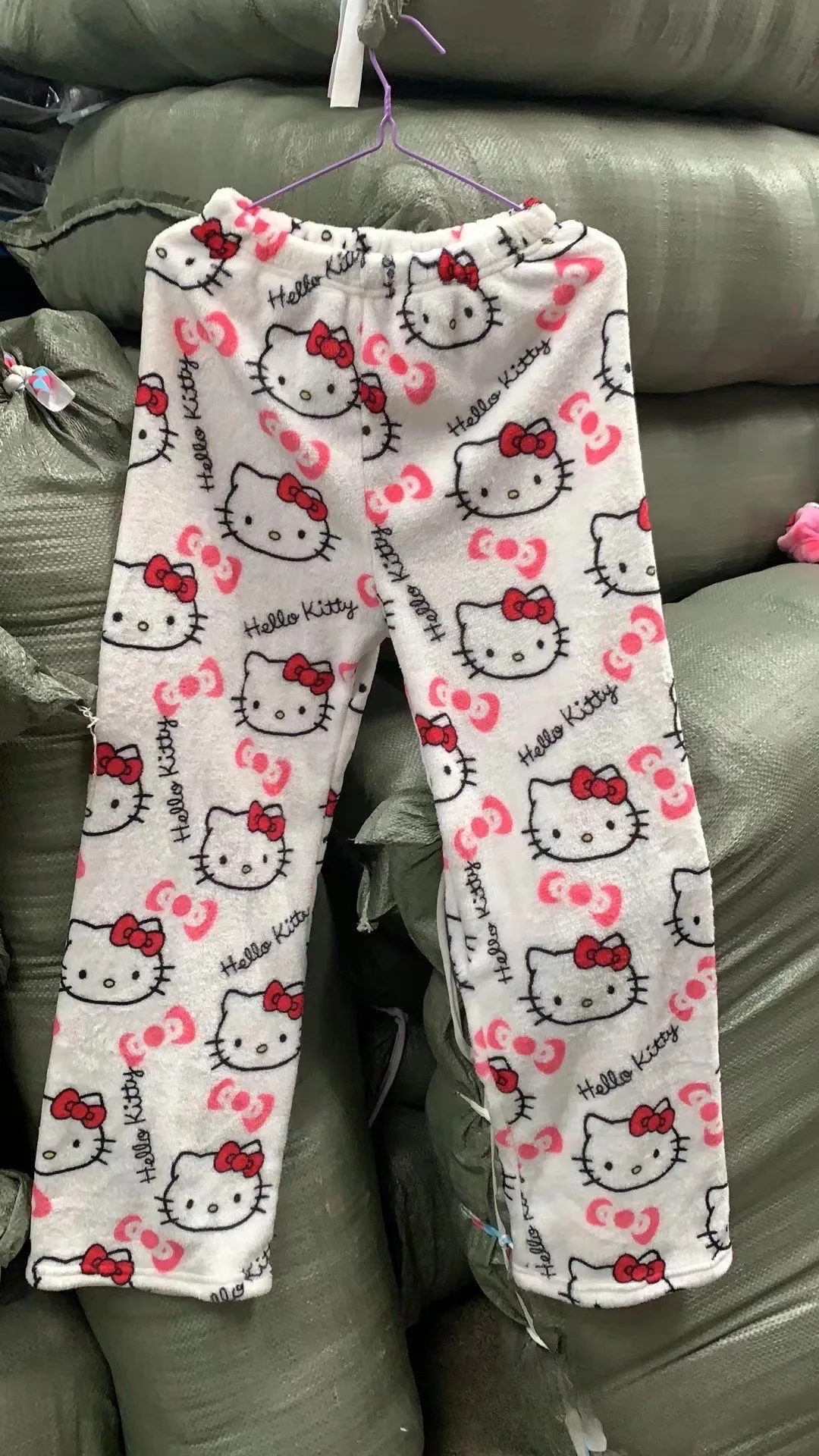 Hello Kitty Y2K Plush Pajama Pants Home Plush Couple Pajama Pants Cute Cartoon Coral Fleece Pajama Pants Soft Trousers Gifts