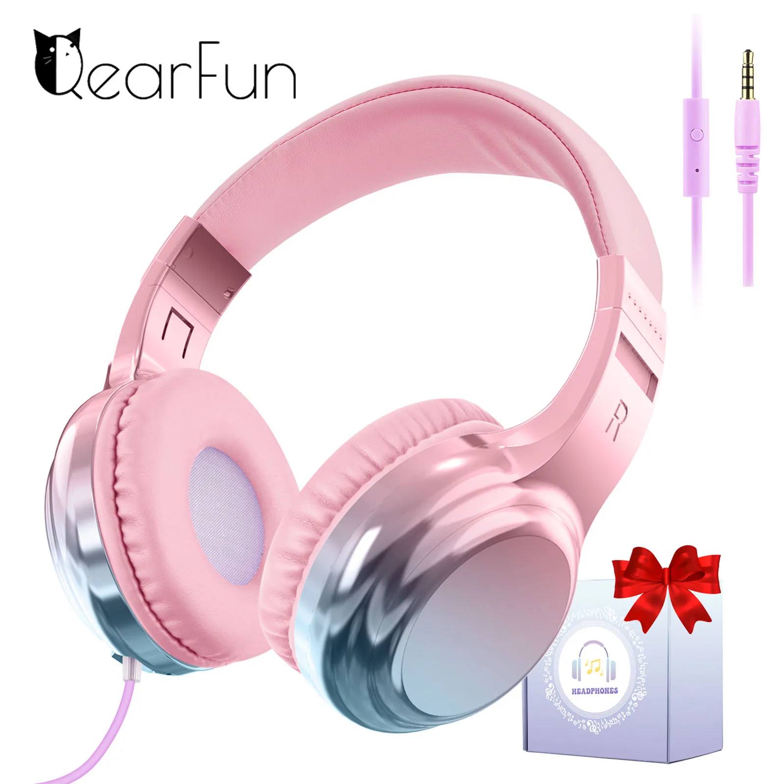 Kids Wired Headphones With Mic Girls Pink Headphones Adjustable Stereo Headset Children Headphones for Travel School Kids Gifts