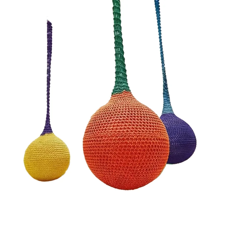 Colorful knitted hanging ball swing with polyester rope and inflatable rubber core, safe and suitable for children